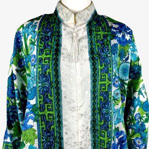 Vintage Sante Classics Silky Asian Dressing Gown House Robe Groovy Flowers Boho